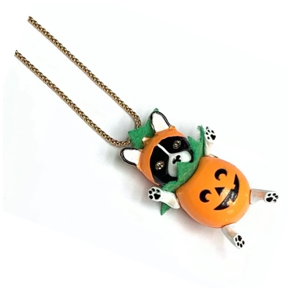 NWT Betsey Johnson JUST TREATS DOGOLANTERN Boston Terrier Gold Tone Necklace - Picture 5 of 9